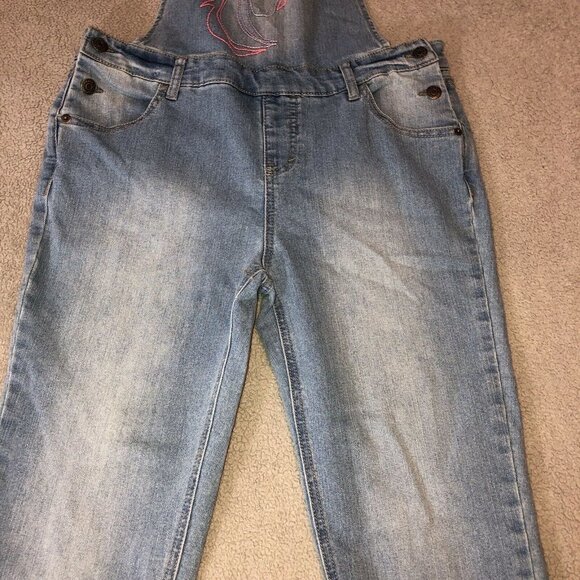 CAT & JACK Girls Embroidered Unicorn Denim Overalls Sz XL 14-16 - Picture 4 of 12